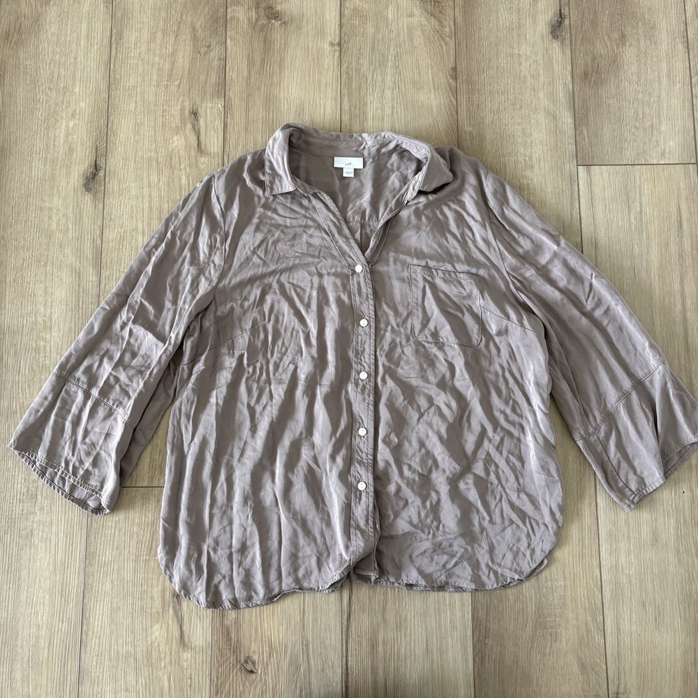 J. Jill Women Gray 100% Modal Rayon Button Front Long Sleeve Blouse Size Large L